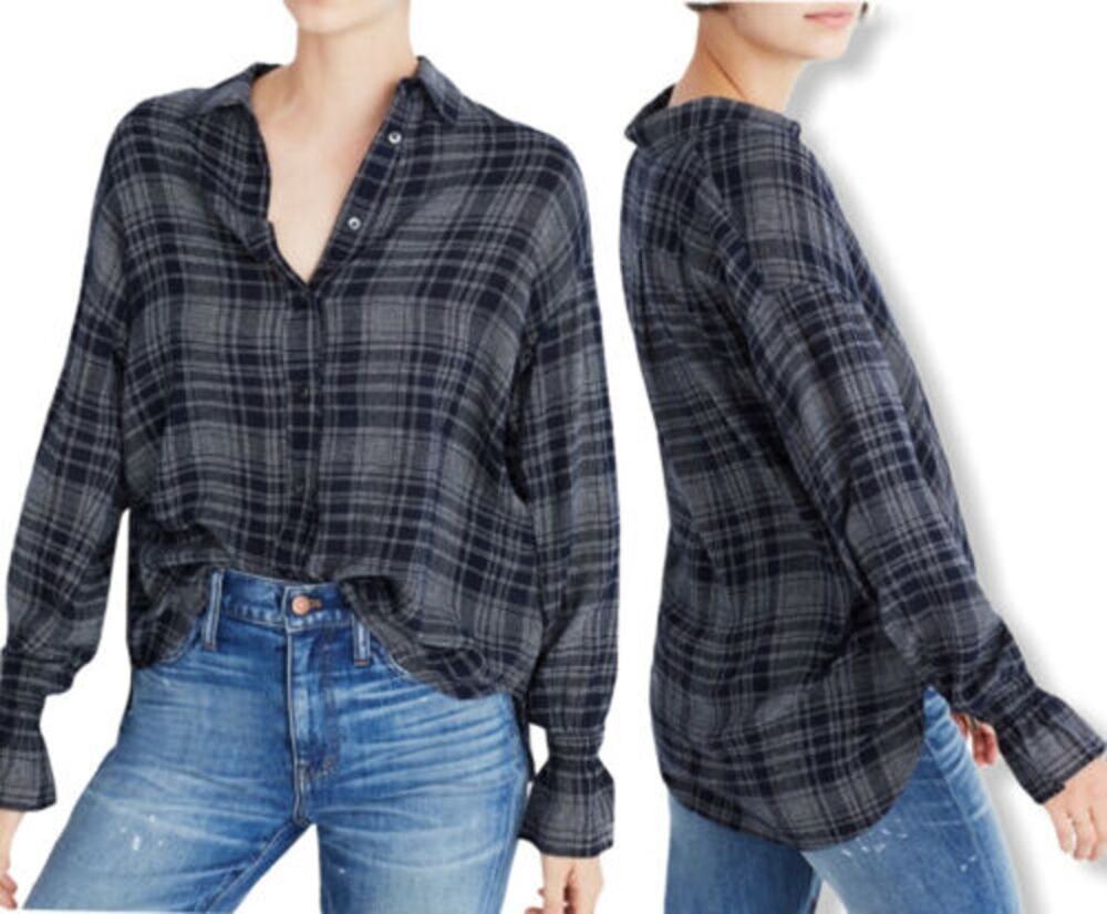 MADEWELL Westward Bell Sleeve Shirt Plaid G7430 XXS